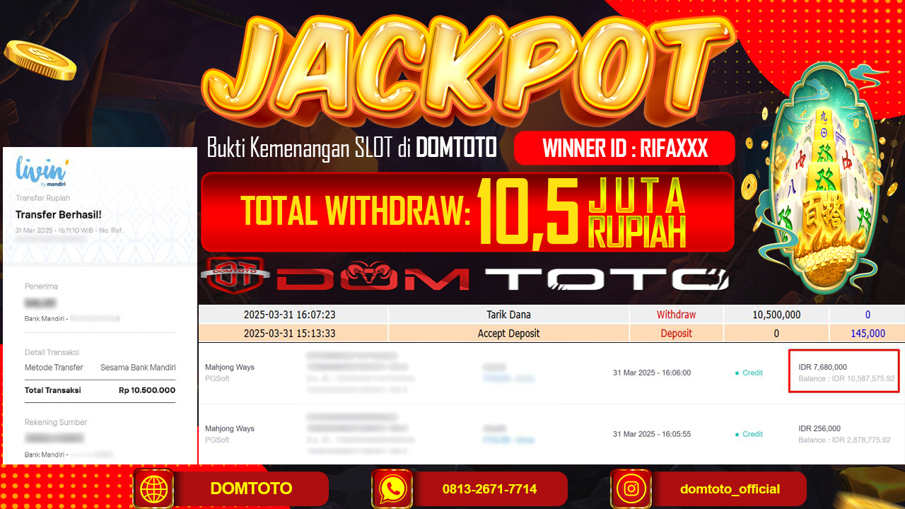 JACKPOT SLOT MAHJONG WAYS 31 MARET 2025